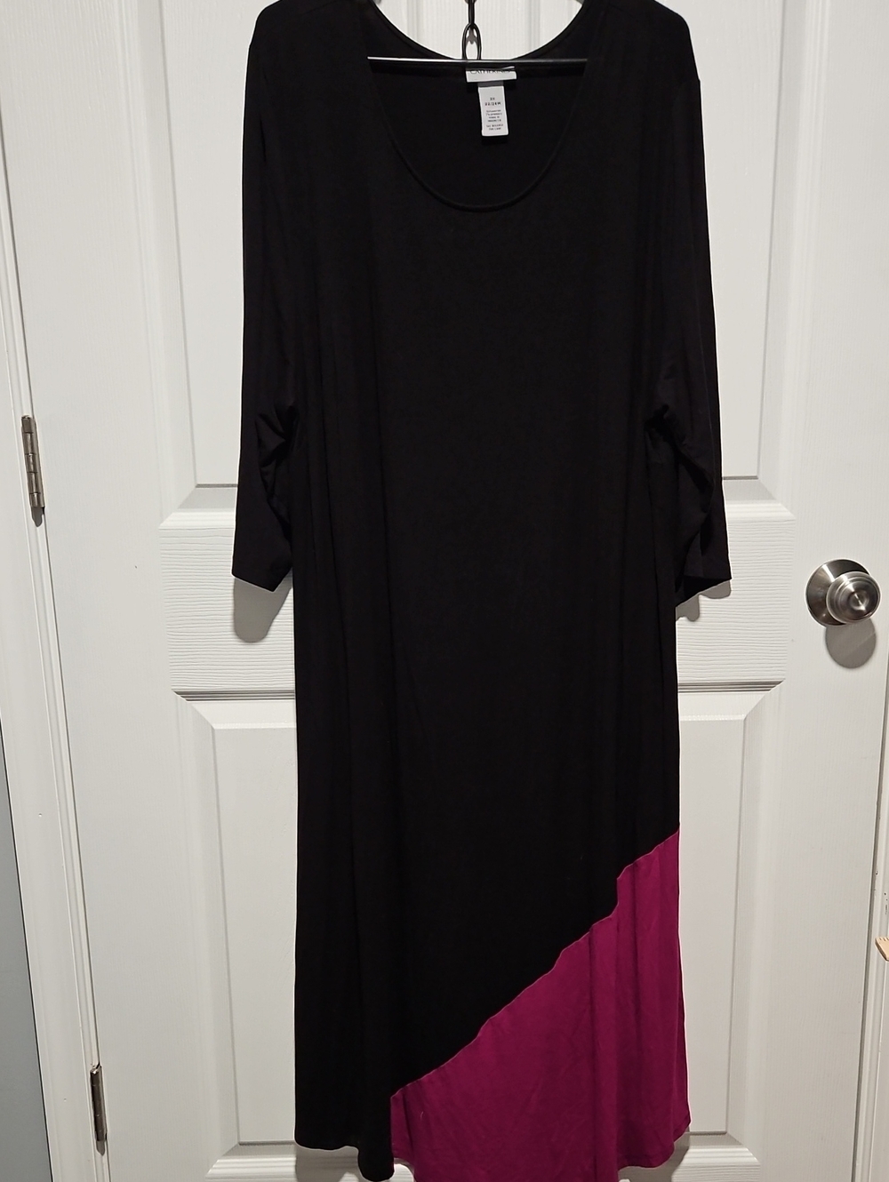 Catherines Black Maxi Dress with Magenta Diagonal Hem